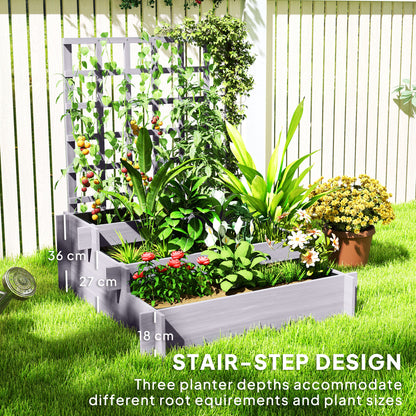 3 Tier Garden Planters with Trellis for Vine Climbing, Wooden Raised Beds, 95x95x110cm, Grey