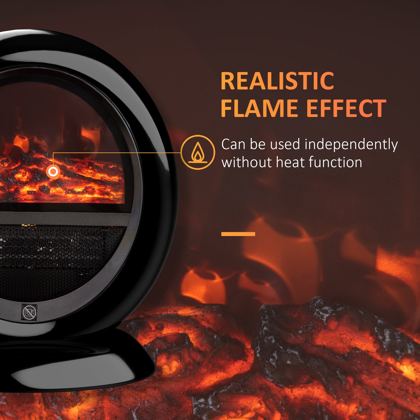 Freestanding Electric Fireplace Indoor Space Table Top Heater with Realistic Flame Effect, Rotatable Head