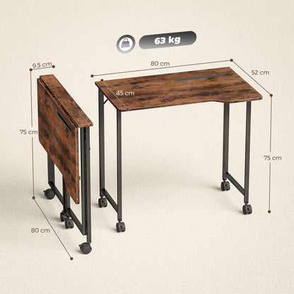 Folding Small Desk on Wheels - Rustic Brown