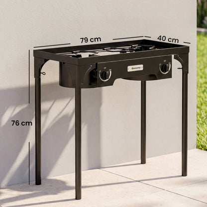 Double Burner Camping Stove, 150,000 BTU High Pressure Camping Gas Stove with Detachable Legs, Black