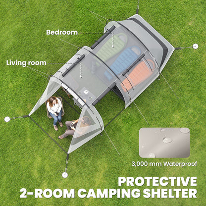 Camping Tent, 3 Man Blackout Tent with Bedroom and Living Room, Portable with Bag, for Fishing Hiking Festival, Khaki