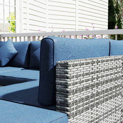 8 Pieces PE Rattan Corner Sofa Set, Outdoor Garden Furniture Set, Patio Wicker Sofa Seater with Cushion, Dark Blue