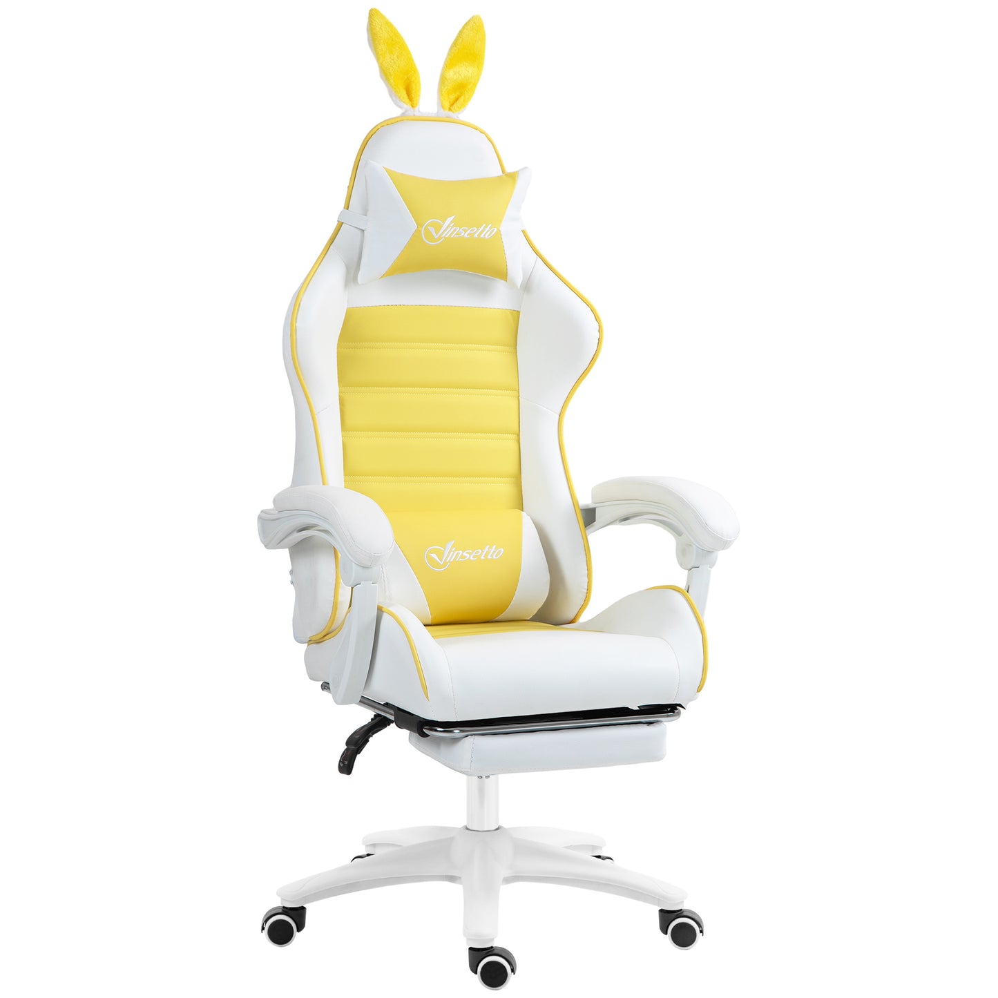 Gaming Chair with Rabbit Ears and Footrest, Ergonomic Computer Chair for Girls Adults, with Headrest, Lumbar Support