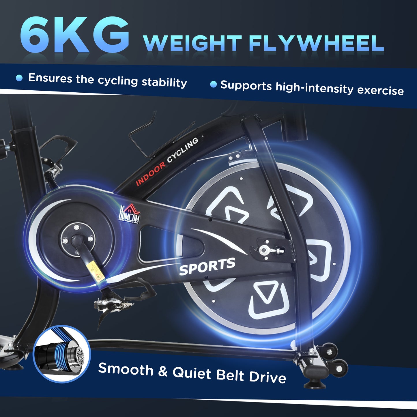 Indoor Stationary Exercise Bike 6kg Flywheel Fitness Cardio Workout Bke Trainer for Home Gym w/ Adjustable Resistance LCD Mon
