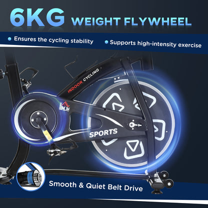 Indoor Stationary Exercise Bike 6kg Flywheel Fitness Cardio Workout Bke Trainer for Home Gym w/ Adjustable Resistance LCD Mon