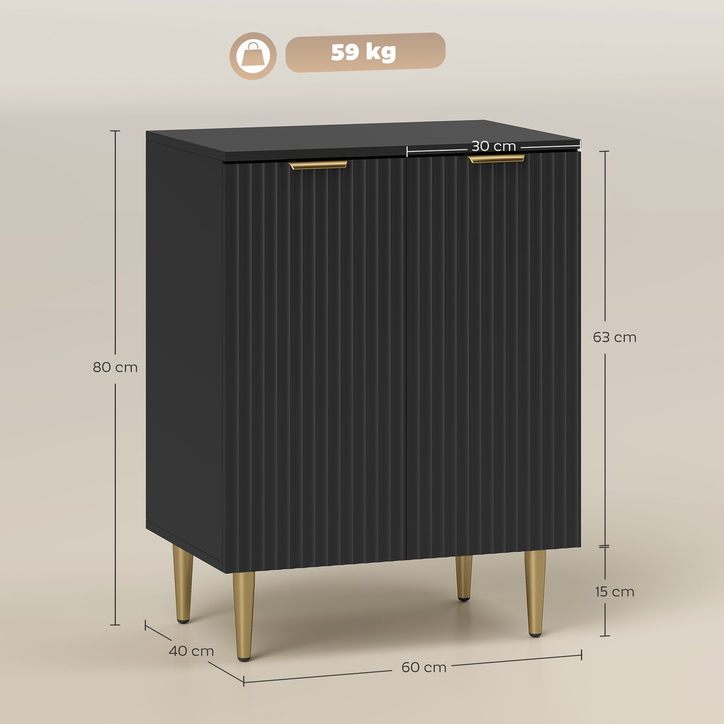 Sideboard Buffet Cabinet, Modern Kitchen Storage Cabinet with Adjustable Shelves and Metal Legs, Black