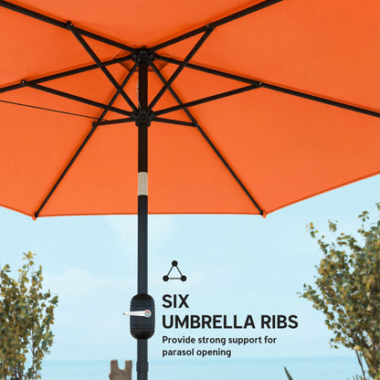 2.6 m Garden Parasol Umbrella with Aluminium Pole, Outdoor Patio Umbrella with Tilt and Crank, Vent, Orange