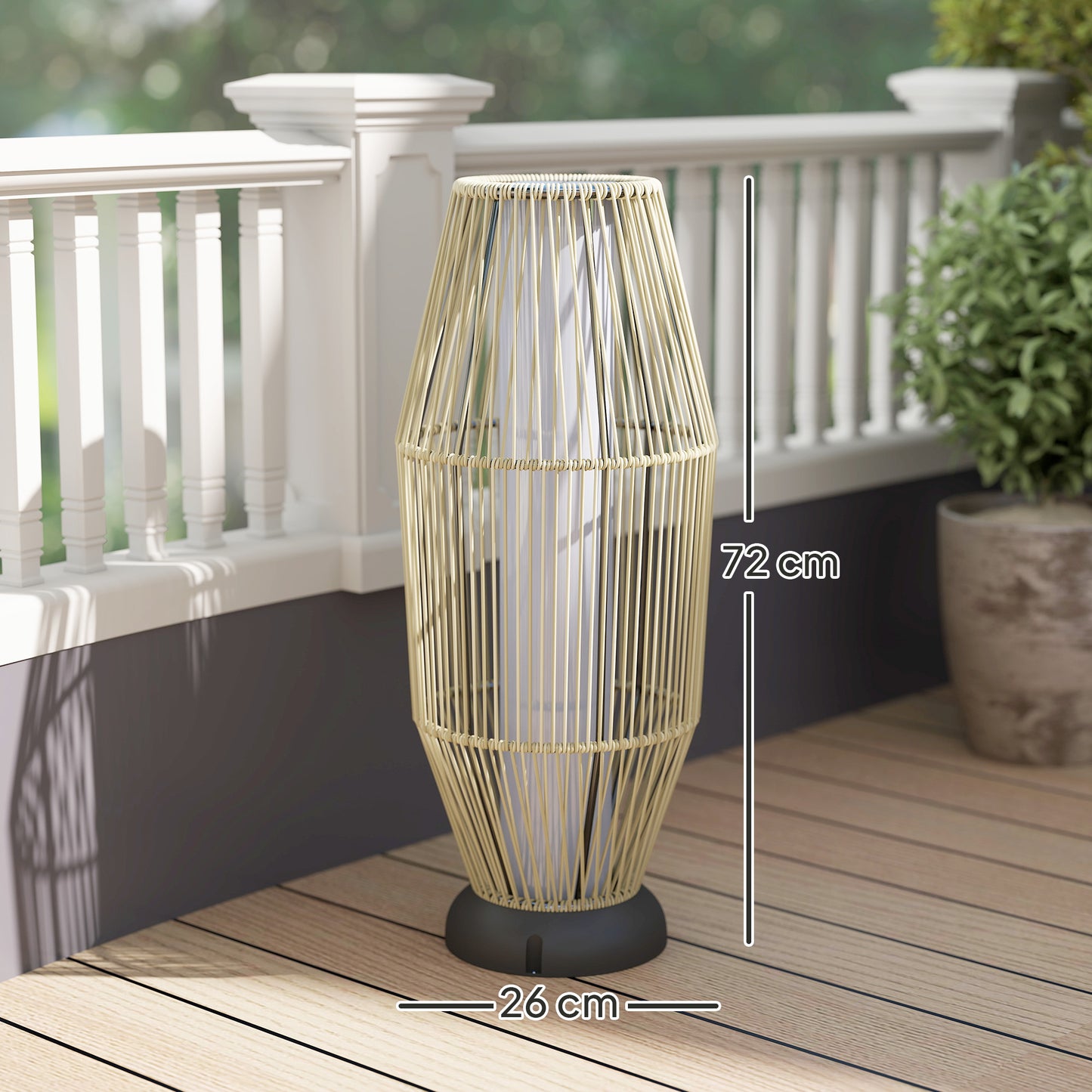 Garden Rattan Lamp, 72 cm Tall Solar Rattan Floor Lamp, Solar Garden Light with Auto On/Off LED, IP44 for Outdoor, Porch