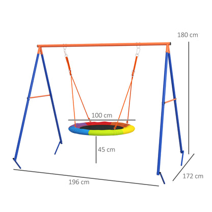 Metal Kids Swing Set Nest Swing Seat with A-Frame Structure for Outdoor Use - Multicoloured