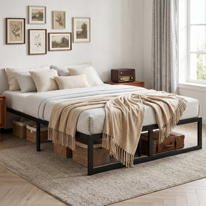 4ft Small Double Bed Frame with Underbed Storage and Steel Slat Support, 32.5 cm Height, Noise-Free, Black