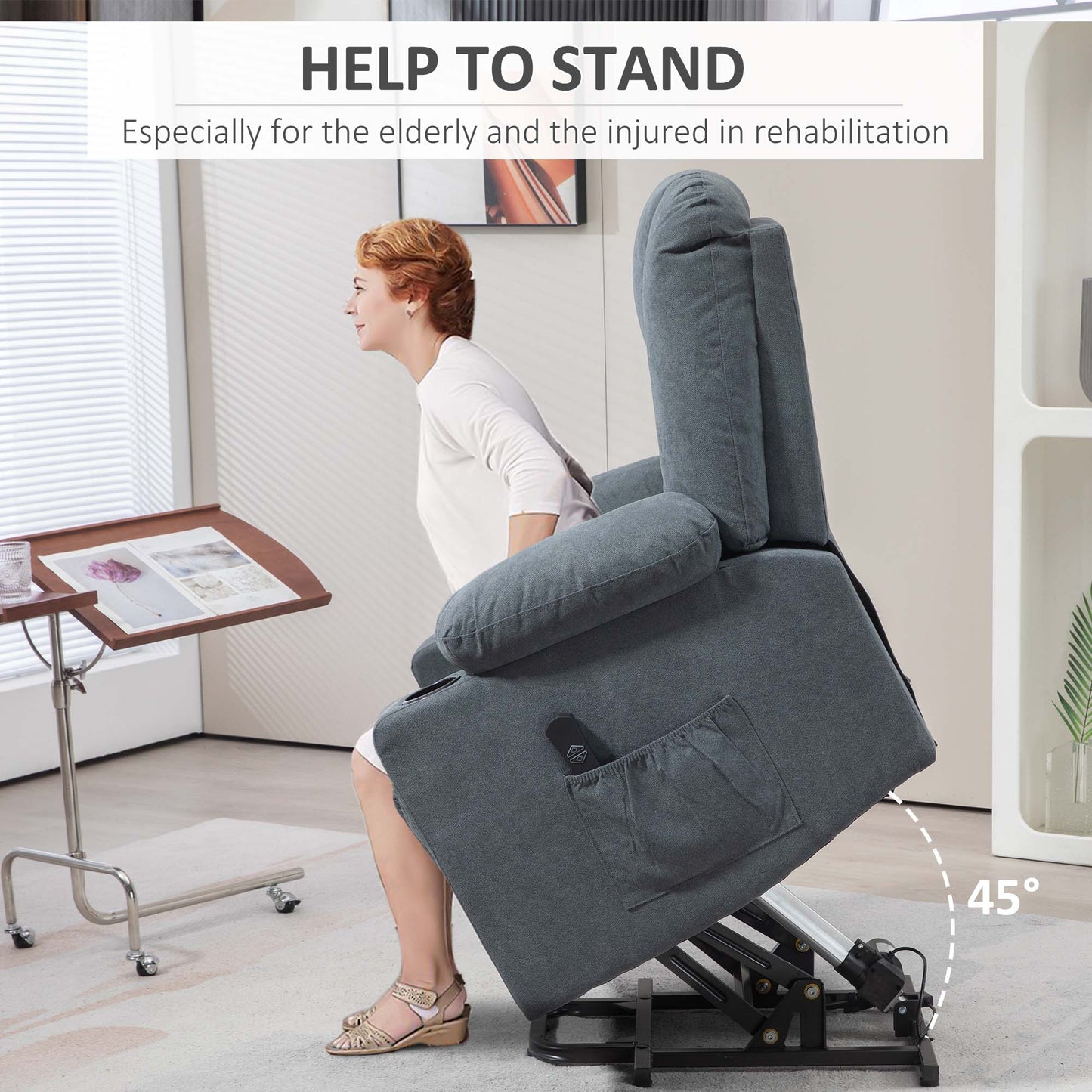 Oversized Riser and Recliner Chairs for the Elderly, Fabric Upholstered Lift Chair for Living Room with Remote Control