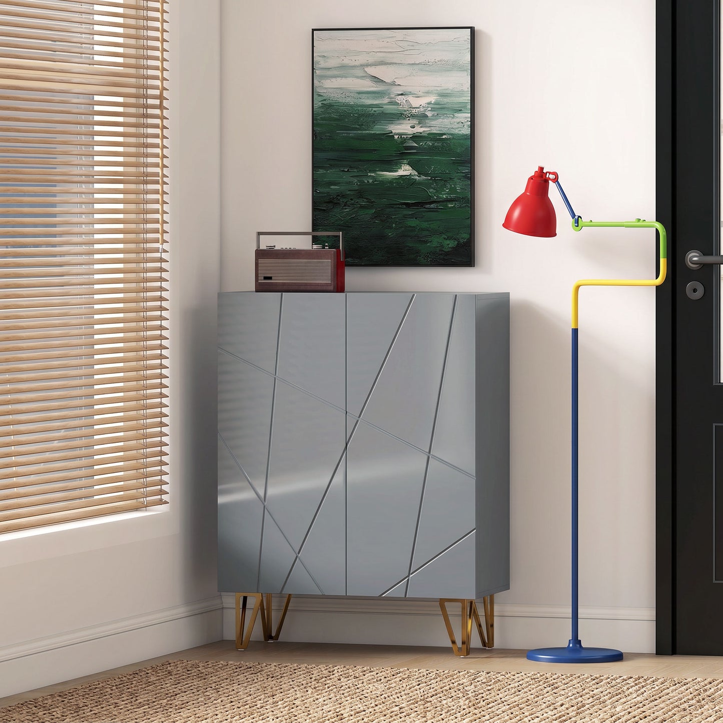 Narrow Shoe Storage Cabinet with Soft-Close Hinges and Adjustable Shelves for 15-20 Pairs of Shoes, Grey
