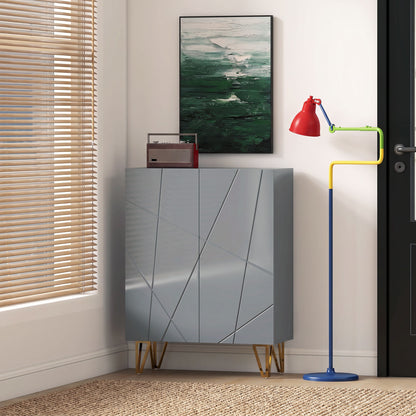 Narrow Shoe Storage Cabinet with Soft-Close Hinges and Adjustable Shelves for 15-20 Pairs of Shoes, Grey