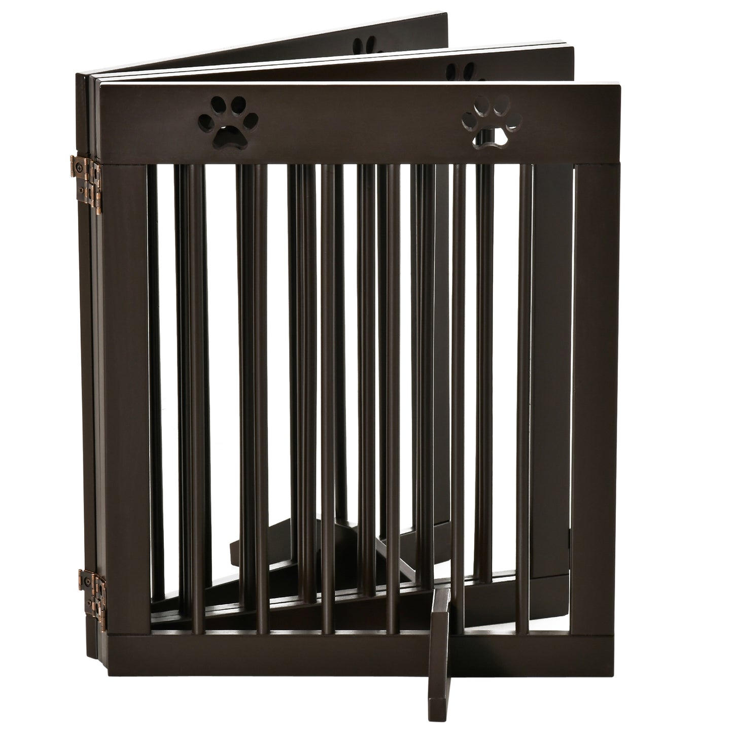 Freestanding Pet Gate 4 Panel Wooden Dog Barrier Folding Safety Fence with Support Feet up to 204cm Long 61cm Tall for Doorwa