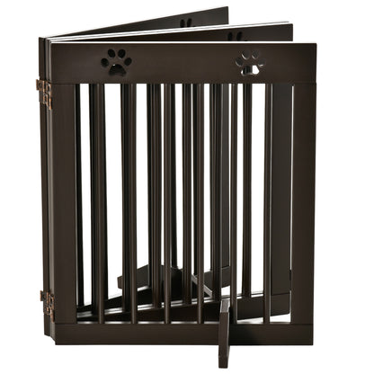 Freestanding Pet Gate 4 Panel Wooden Dog Barrier Folding Safety Fence with Support Feet up to 204cm Long 61cm Tall for Doorwa