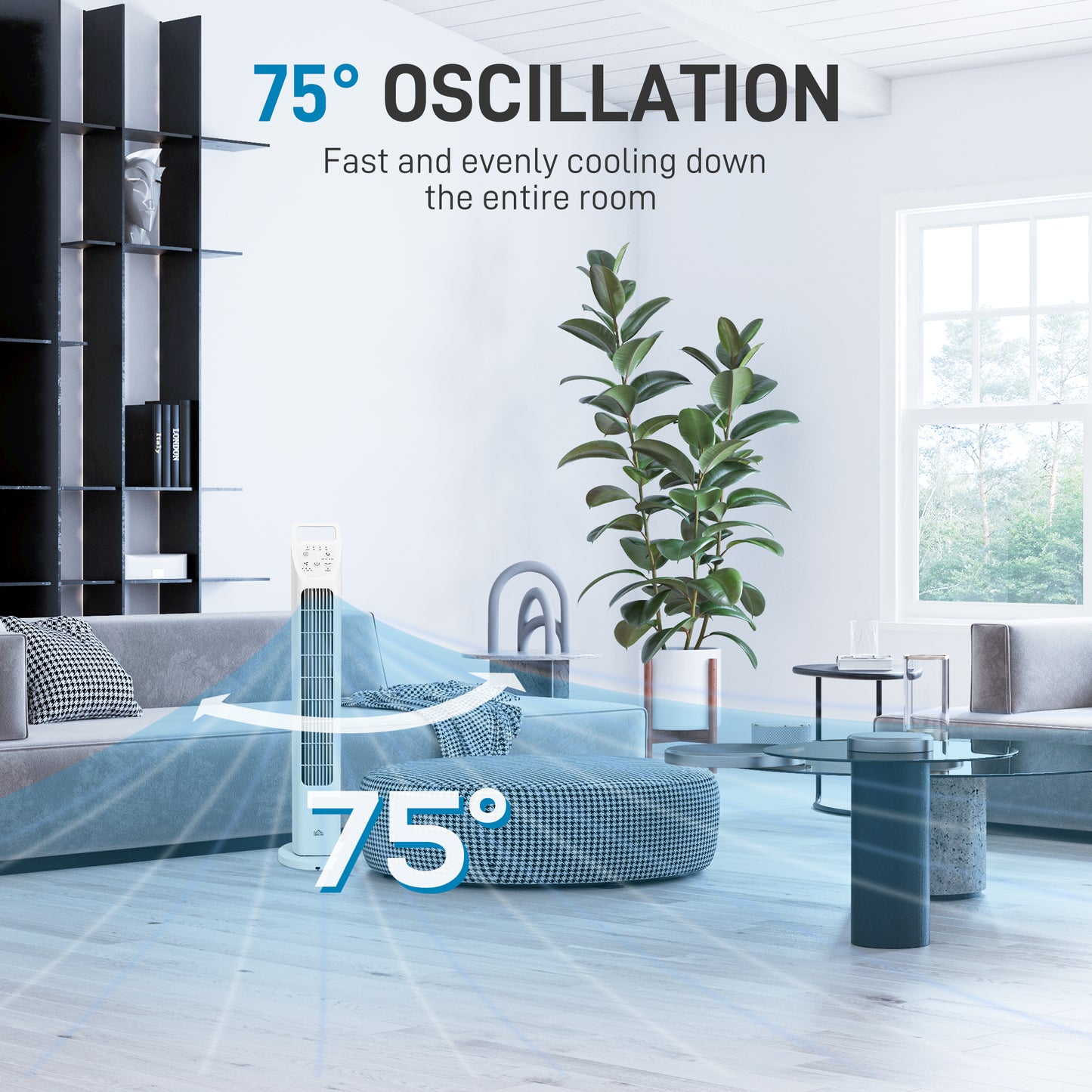 31" Oscillating Tower Fan with Remote Control, 4H Timer, 3 Speed 3 Modes