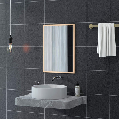 Wall Bathroom Mirror, 70 x 50 cm Wall-Mounted Mirror for Living Room, Bedroom, Hallway, Natural Wood