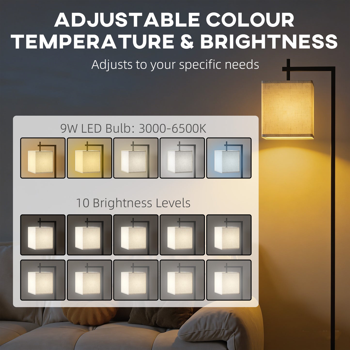 Floor Lamp for Living Room, 66" Modern Tall Standing Lamp with Adjustable Colour Temperatures & 10 Brightness Levels