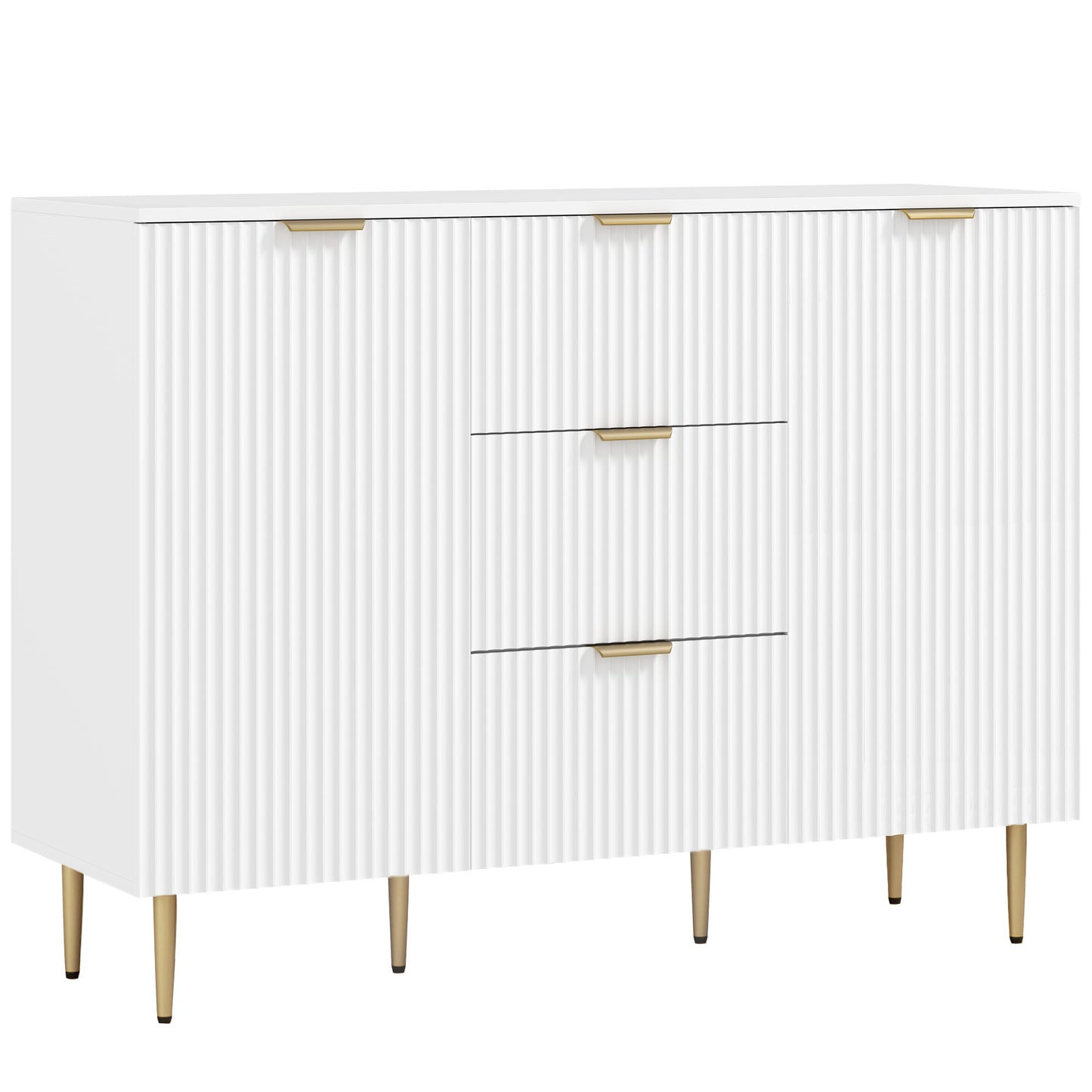 2-Door Sideboard with 3 Drawers and Adjustable Shelves - White