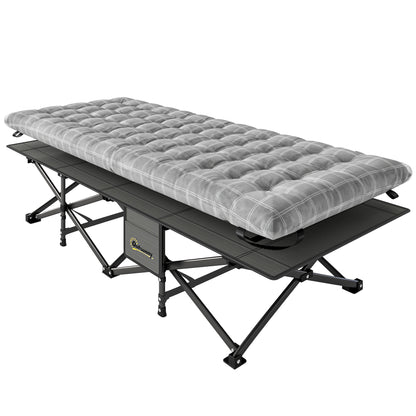 Camping Cot with Soft Pad, 80cm Extra Wide Folding Cots with Side Pocket and Carry Bag, Grey