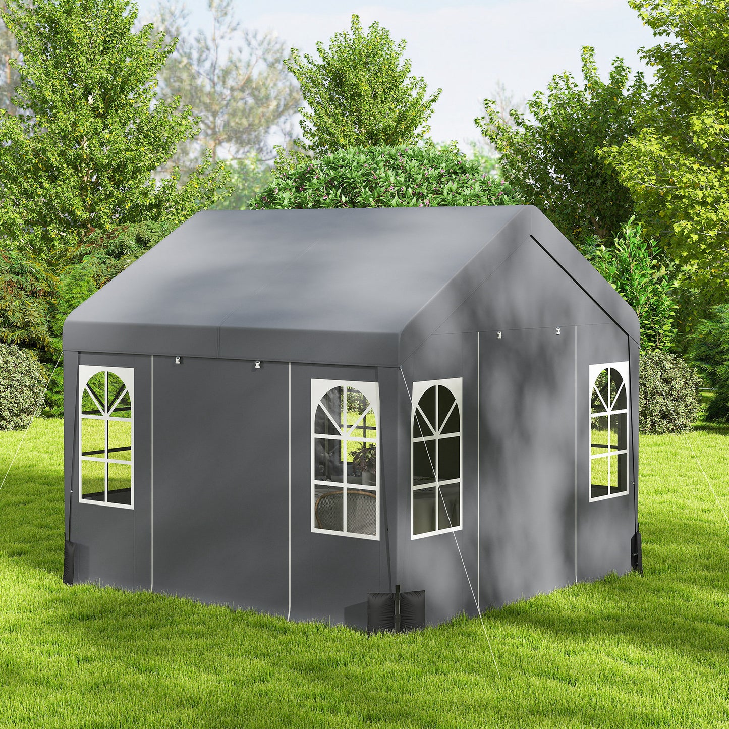 3 x 3 m Party Tent, Outdoor Canopy Tent Shelter with Removable Sidewalls, 4 Zipped Doors, for Parties, Wedding, Grey