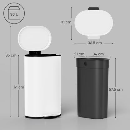 30 L Modern Curved Kitchen Bin - White