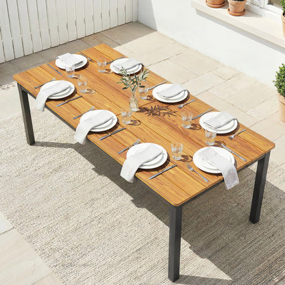 Garden Dining Table for 6-8 Person, 180 x 86 cm Rectangular Outdoor Dining Table with Wood Slatted Top, Teak