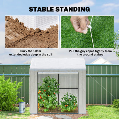 Walk-in Greenhouse, Outdoor Tomato Greenhouse with Roll-up Door and Mesh Windows, PE Cover, 200 x 140 x 200cm, White