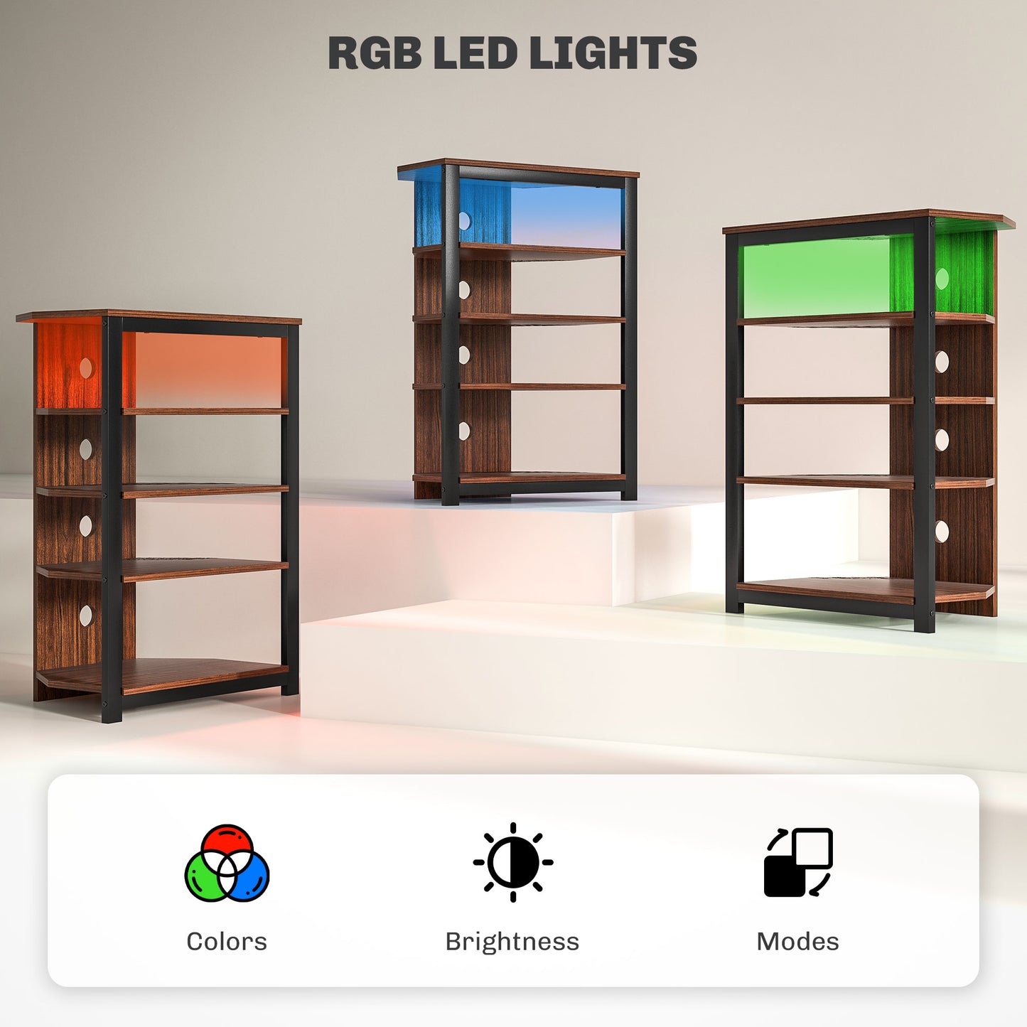 4-Tier Corner TV Stand with Storage, LED Lights, Cable Management, Small Entertainment Centre for TVs up to 29"