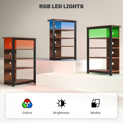 4-Tier Corner TV Stand with Storage, LED Lights, Cable Management, Small Entertainment Centre for TVs up to 29"