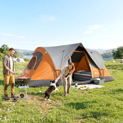 5 Man Camping Tent, Large Tunnel Tent, Water Resistant Hiking Shelter with Groundsheet and Carry Bag, Orange