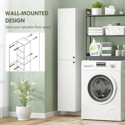 Wall Mounted Tall Bathroom Storage Cabinet with Soft-Close Hinges, Slim Bathroom Cabinet with 2 Doors, White