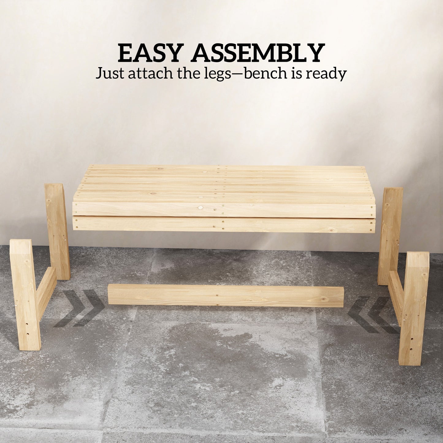 Wooden Outdoor Bench, 2 Seater Garden Bench, Backless Patio Bench with Slatted Curved Seat, Natural Wood Finish