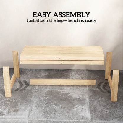 Wooden Outdoor Bench, 2 Seater Garden Bench, Backless Patio Bench with Slatted Curved Seat, Natural Wood Finish