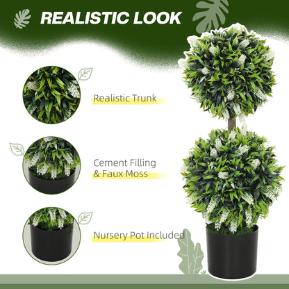 Set of 2 Artificial Plants, Lavender Flowers Ball Trees with Pot, for Home Indoor Outdoor Decor, 70cm