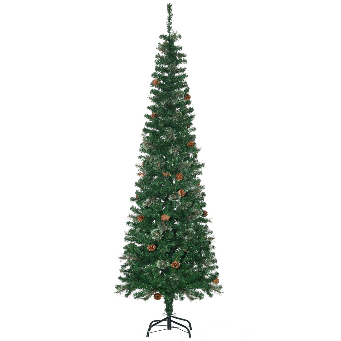 6.5FT Tall Pencil Slim Artificial Christmas Tree with Realistic Branches, Tip Count and Pine Cones, Pine Needles Tree