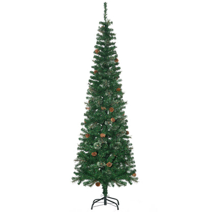 6.5FT Tall Pencil Slim Artificial Christmas Tree with Realistic Branches, Tip Count and Pine Cones, Pine Needles Tree