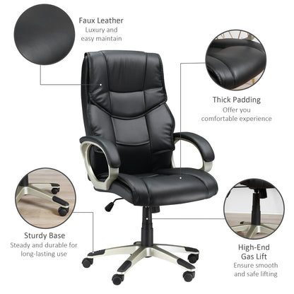 Home Office Chair High Back Computer Desk Chair with Faux Leather Adjustable Height Rocking Function Black