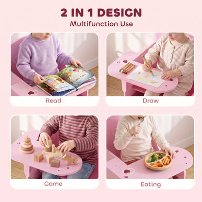 Kids Table and Chair Set, Children Desk and Chair with Storage Bins for Playing, Reading, Painting, for Ages 3-5, Pink