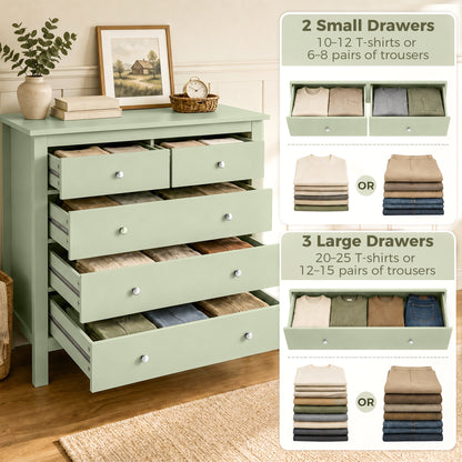 5 Drawer Chest of Drawers, Modern Dresser for Bedroom, Bedside Storage Cabinet