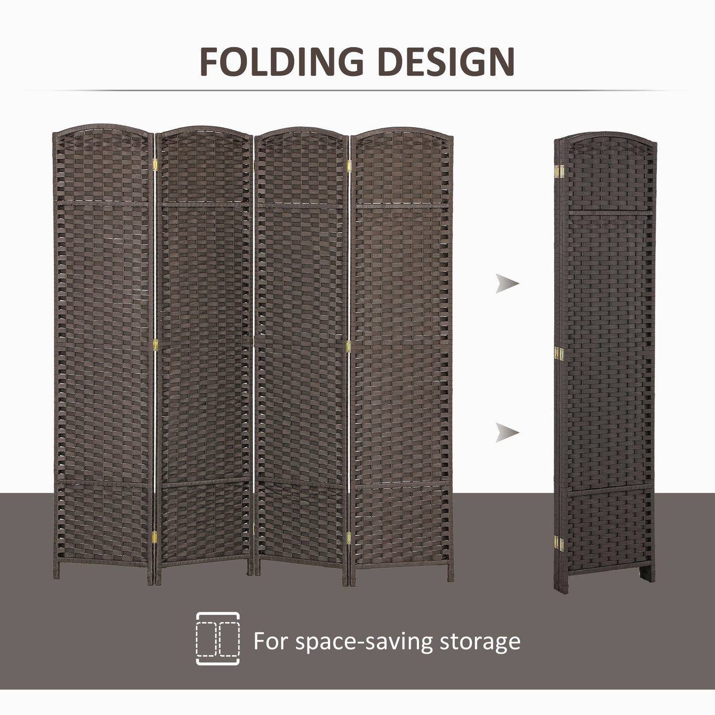 4 Panel Folding Room Divider, Freestanding Privacy Screen for Living Room, Bedroom and Office, 160 x 170cm, Brown