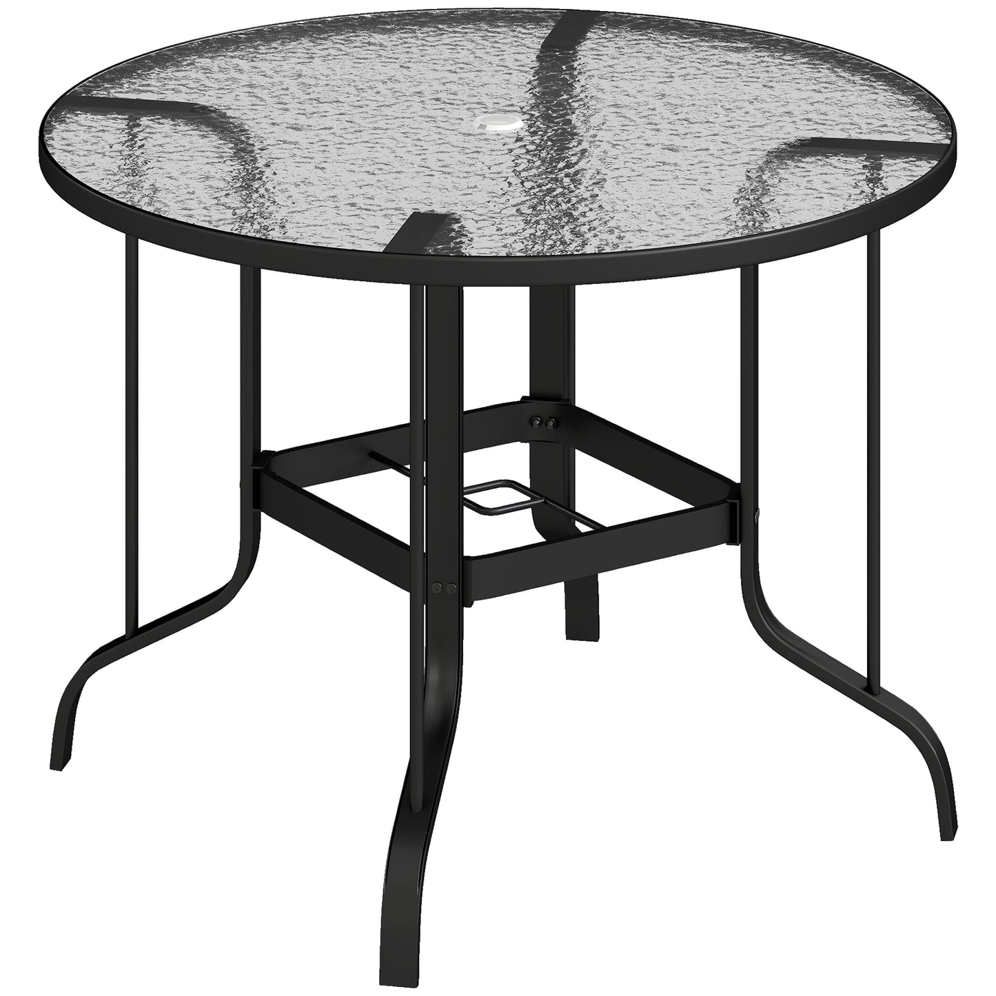 Tempered Glass Top Round Outdoor Dining Table with Parasol Hole, 96.5 x 96.5 x 71 cm