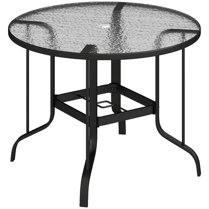 Tempered Glass Top Round Outdoor Dining Table with Parasol Hole, 96.5 x 96.5 x 71 cm