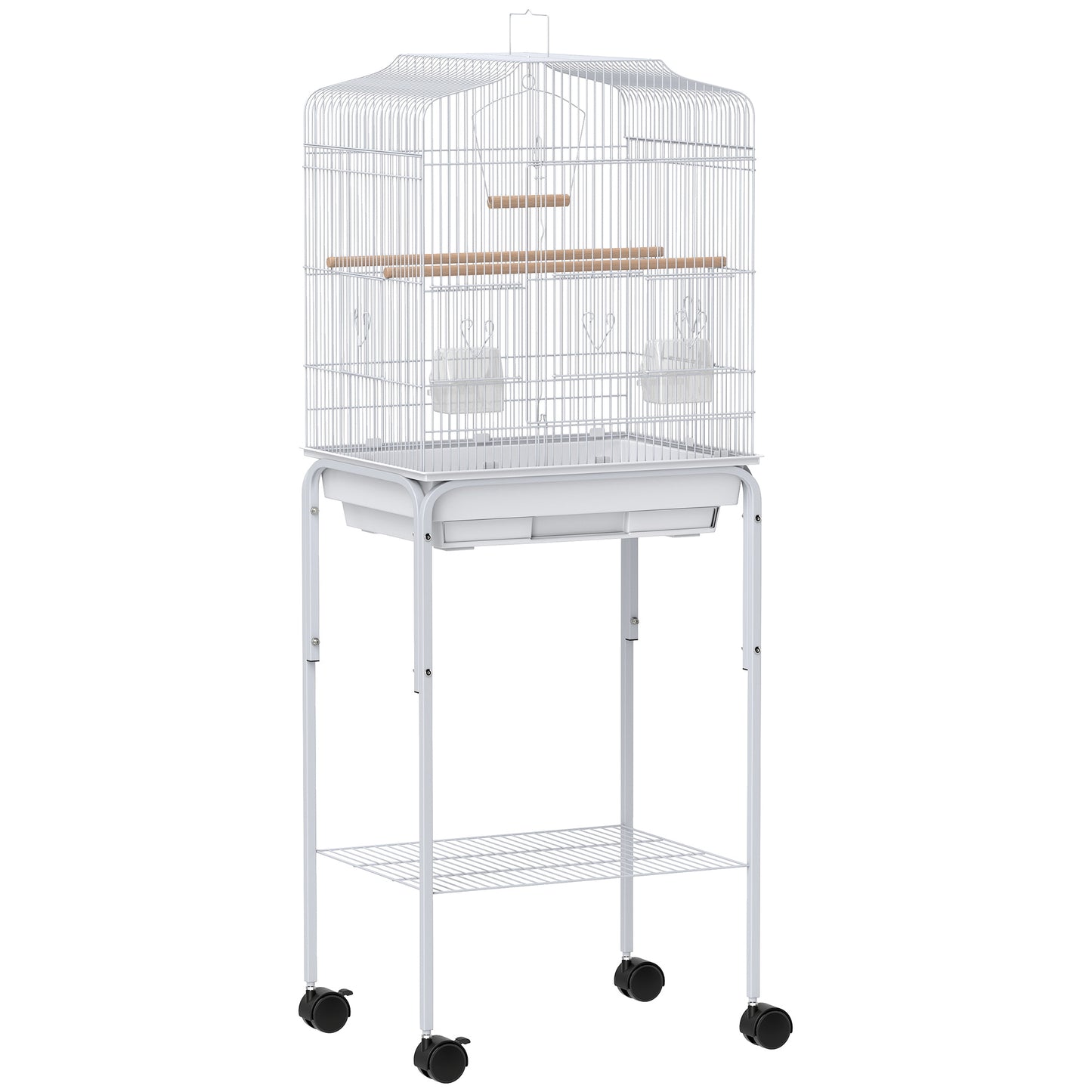 Bird Cage Budgie Cages for Finch Canary Parakeet with Stand Wheels Slide-out Tray Accessories Storage Shelf, White