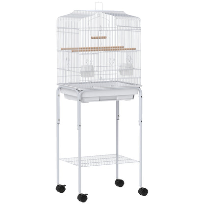 Bird Cage Budgie Cages for Finch Canary Parakeet with Stand Wheels Slide-out Tray Accessories Storage Shelf, White