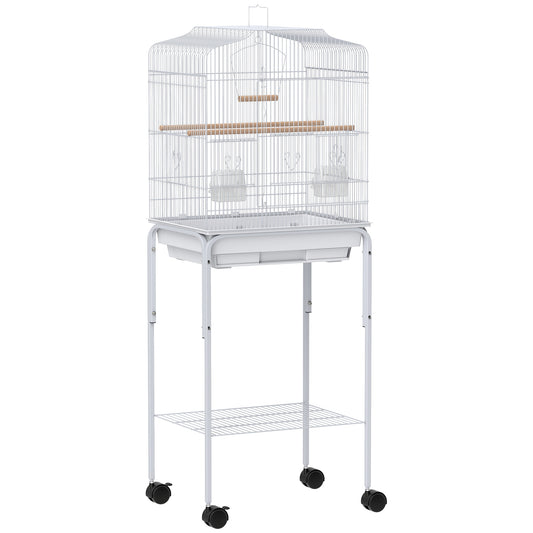 Bird Cage Budgie Cages for Finch Canary Parakeet with Stand Wheels Slide-out Tray Accessories Storage Shelf, White