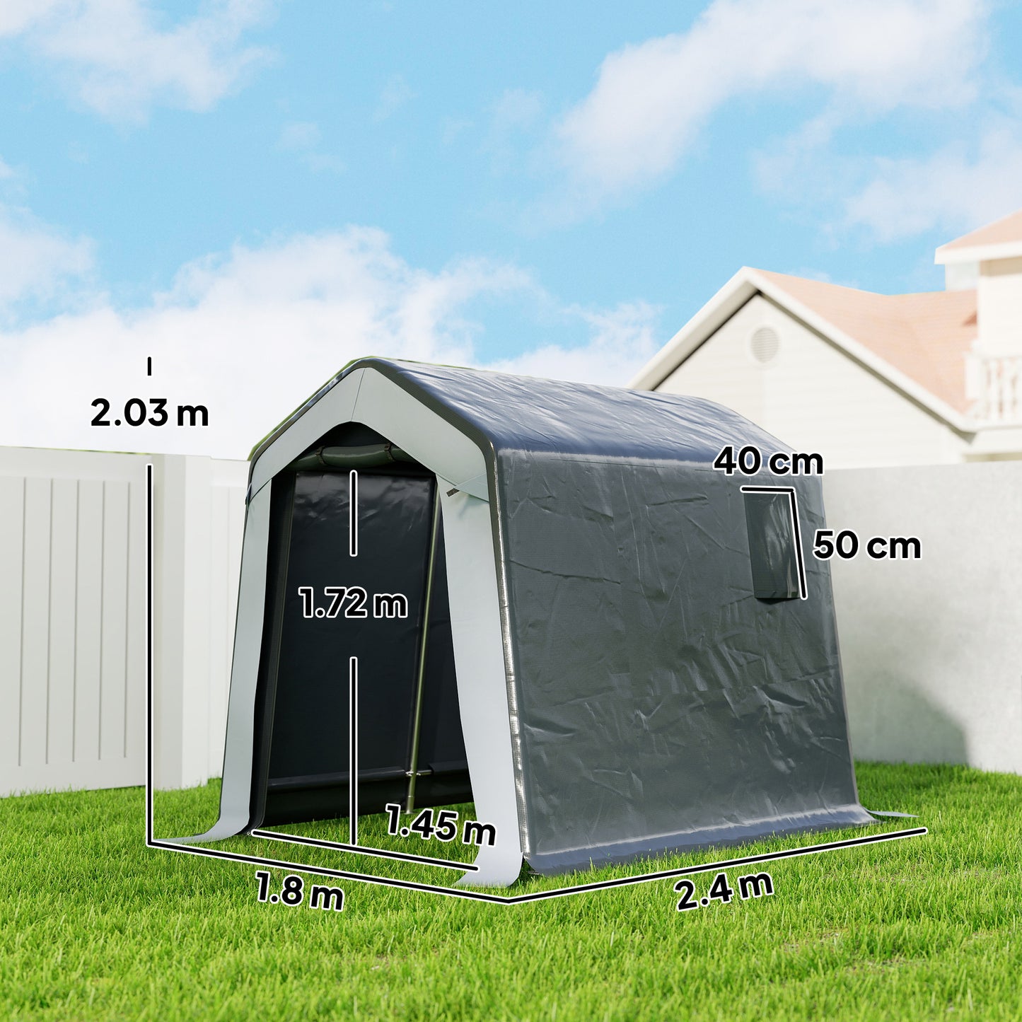 1.8 x 2.4m Garden Storage Shed Tent, Waterproof Portable Shed Shelter for Motorbike, Garden Tools, Bike Storage