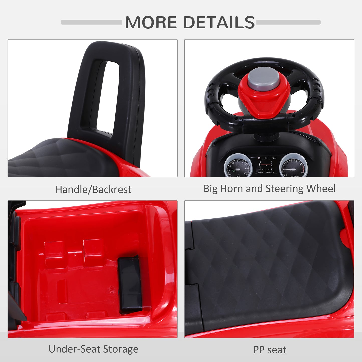 3-in-1 Ride On Car Foot To Floor Slider Toddler w/ Horn Steering Wheel NO POWER Manual Under Seat Storage Secure Design for 1