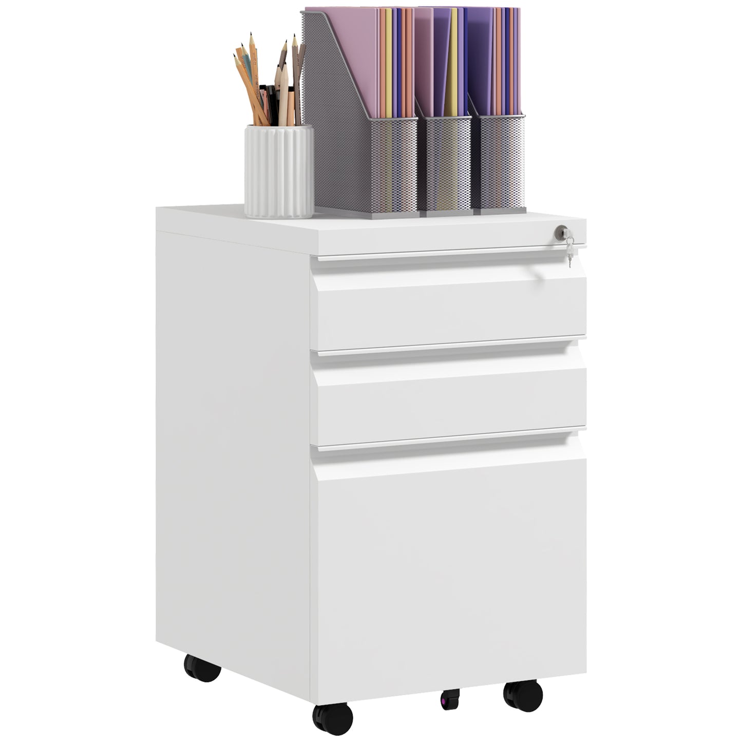 3-Drawer Filing Cabinet with Lock, Mobile Steel File Cabinet for A4, Legal and Letter Size, Under Desk Drawers