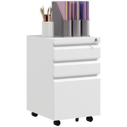 3-Drawer Filing Cabinet with Lock, Mobile Steel File Cabinet for A4, Legal and Letter Size, Under Desk Drawers